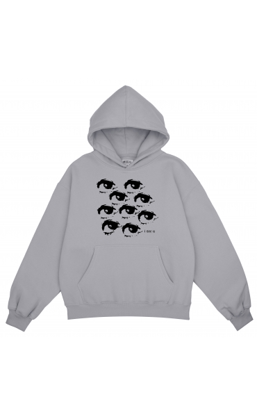 EYES boxy hoodie (light gray)