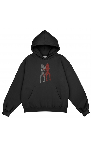 Devil girls crystal boxy hoodie (black)